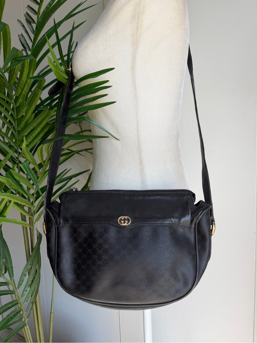 Gucci Black Leather Crossbody with Gold-Tone GG Accent